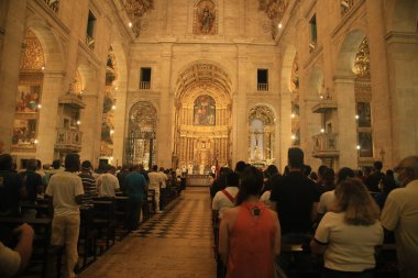 salvador, bahia, brazil - march 25, 2022: Catholic Mass celebration in the Cathedral Basilica of the city of Salvador.