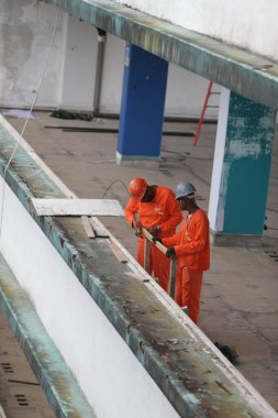 Salvador, Bahia, Brezilya - Haziran 6, 2022: Salvador 'da bir devlet hastanesinde işçi.