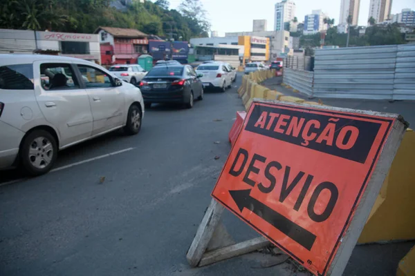 Salvador Bahia Brazil July 2022 Detour Signage Construction Site Exclusive — Fotografia de Stock