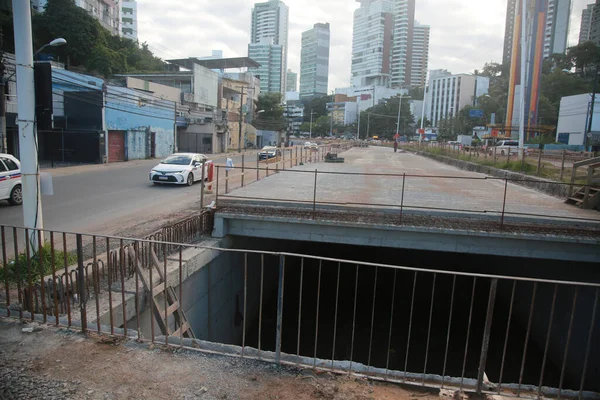 Salvador Bahia Brazil July 2022 Construction Sewage Pipeline Exclusive Way — Fotografia de Stock