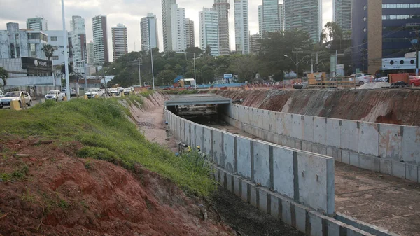 Salvador Bahia Brazil July 2022 Construction Sewage Pipeline Exclusive Way — Stockfoto