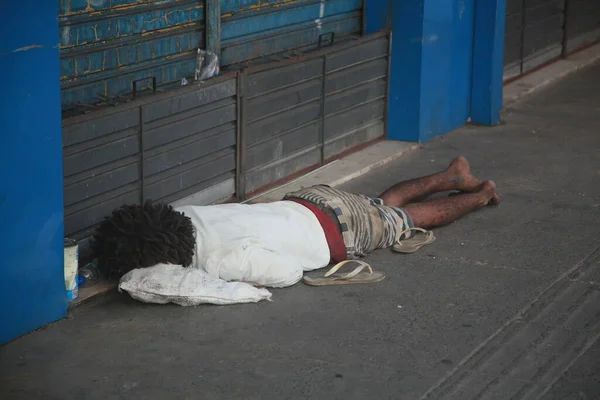 Salvador Bahia Brazil August 2022 Homeless Man Sleeping Front Collection — Stok fotoğraf