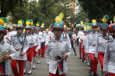 salvador, bahia, brazil - september 7, 2022: members of the military school fanfare participate in the military parade commemorating the independence of Brazil, in the city of Salvador.