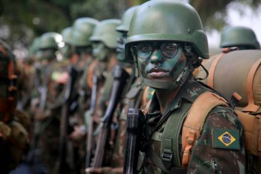 salvador, bahia, brazil - september 7, 2022: Military personnel of the Brazilian army participate in the military parade commemorating the independence of Brazil, in the city of Salvador.