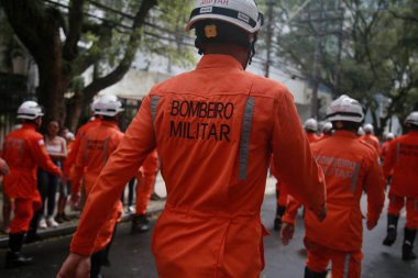 salvador, bahia, brazil - september 7, 2022: Members of the Military Firefighters of Bahia participate in the military parade commemorating the independence of Brazil, in the city of Salvador.