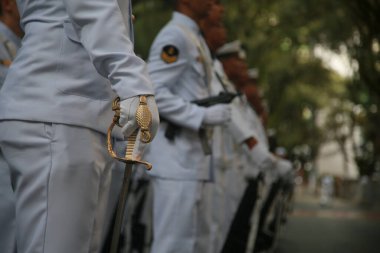 salvador, bahia, brazil - september 7, 2022: military personnel of the Brazilian Navy participate in the military parade commemorating the independence of Brazil in the city of Salvador.