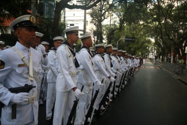 salvador, bahia, brazil - september 7, 2022: military personnel of the Brazilian Navy participate in the military parade commemorating the independence of Brazil in the city of Salvador.