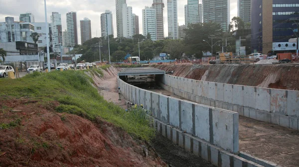 Salvador Bahia Brazil July 2022 Construction Sewage Pipeline Exclusive Way — Stockfoto