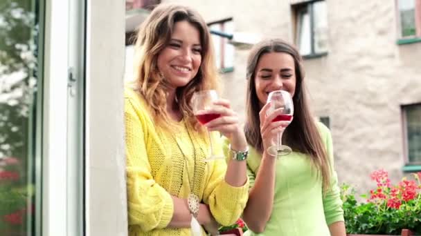Flickvänner höja toast till kamera — Stockvideo