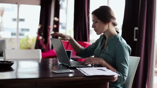 Empresária trabalhando no laptop em casa — Vídeo de Stock