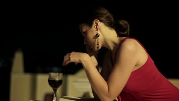 Lonely woman drinking wine — Stock Video