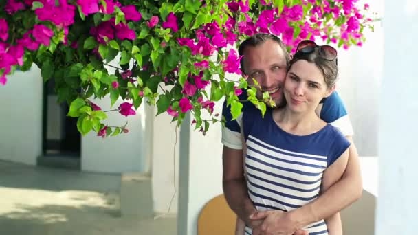 Paar verliefd kussen onder boom — Stockvideo