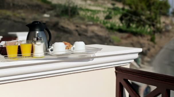Breakfast on terrace — Stock Video