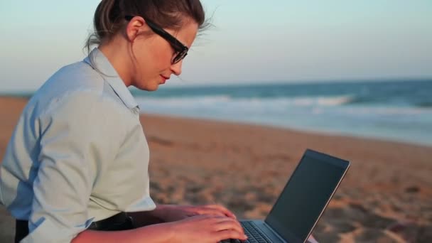 在笔记本电脑上工作的女商人 — 图库视频影像
