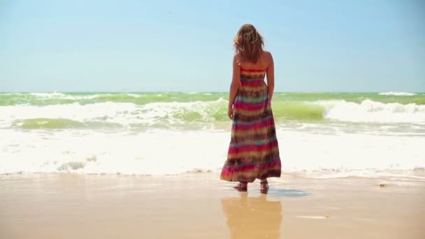 Mujer de pie en la playa — Vídeo de stock