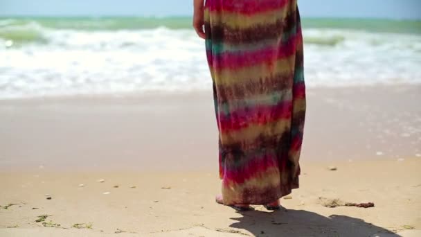 Frau steht am Strand — Stockvideo