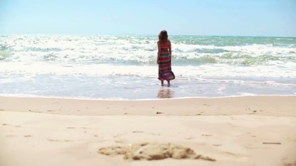 Mulher de pé na praia — Vídeo de Stock