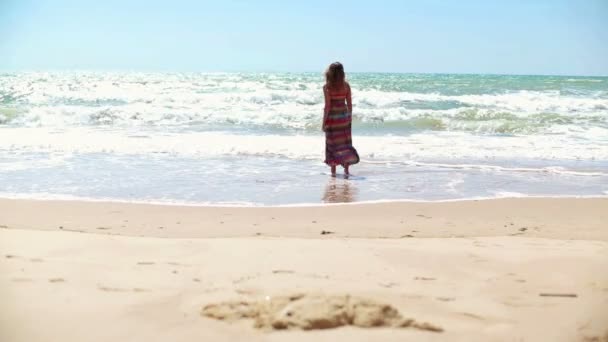 Mujer de pie en la playa — Vídeos de Stock