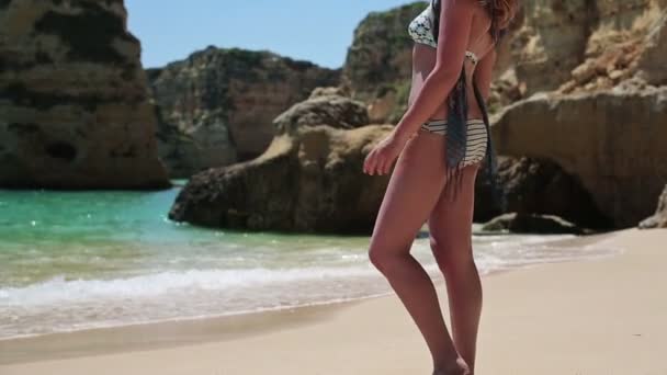 Woman standing on beach — Stock Video