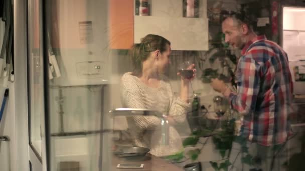 Couple talking and drinking wine — Stock Video