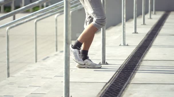 Man jogging up the stairs — Stock Video