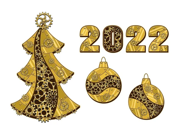 Σύνολο Χριστουγεννιάτικο Δέντρο Μπάλες Αριθμοί 2022 Κατασκευασμένο Από Γυαλιστερό Ορείχαλκο — Διανυσματικό Αρχείο
