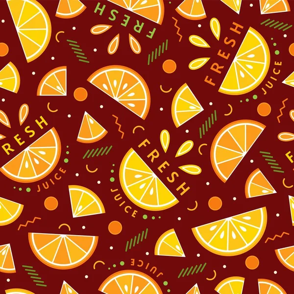 Seamless Background Orange Lemon Slices Abstract Geometric Shapes Memphis Geometric — Stock Vector