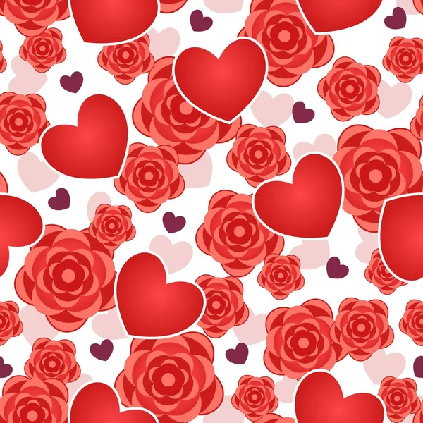 День Святого Валентина Бесшовный Фон Романтическими Символами Сердце Роза Цветок — стоковый вектор