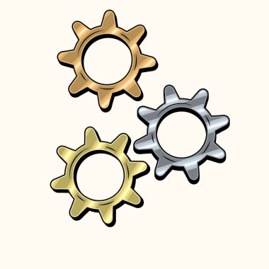 Altın, pirinç, bakır, eski moda çelik dişliler. Steampunk stili dekorasyon için iyi. Vektör.