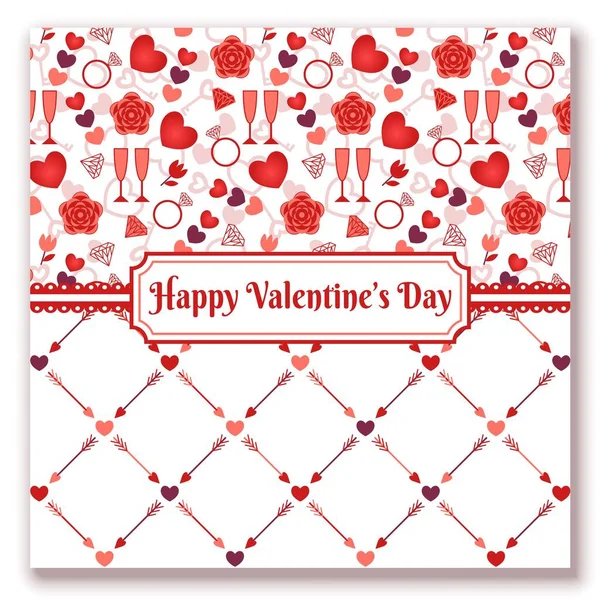 Banner San Valentino Con Simboli Romantici Come Cuore Rosa Anello — Vettoriale Stock