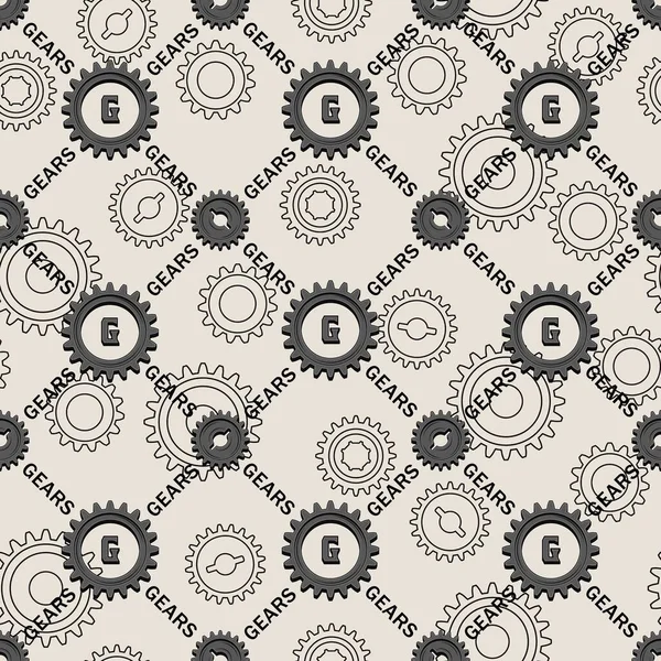 Seamless Staggered Geometric Pattern Diagonal Grid Grey Gears Text Linear — Stock Vector