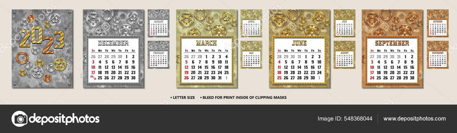 Calendrier Capa 2023 Calendário Mensal Parede 2023 Inglês Com Capa Modelo Tamanho Letra Imagem  Vetorial De © Bead2000 #548368044