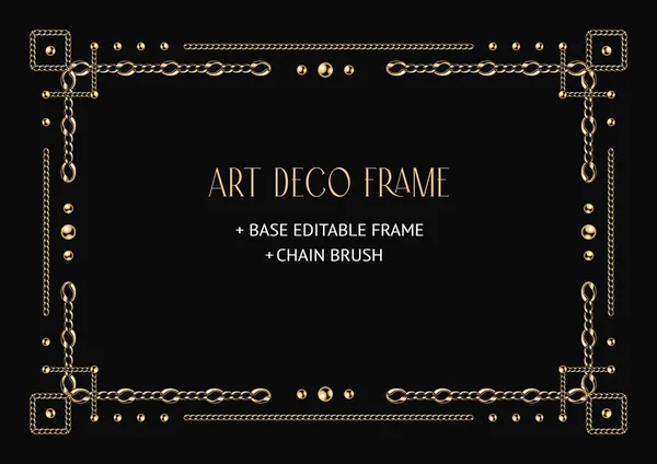 Geometrischer Rahmen Art Déco Stil Aus Goldkette Und Perlen Kettenbürste Stockillustration
