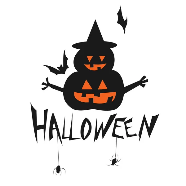Happy Halloween Banner με αποκριάτικο κείμενο σε λευκό φόντο με την παρουσία κολοκύθας και νυχτερίδων. — Διανυσματικό Αρχείο