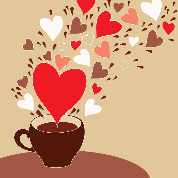 Romantische Kaffeetasse mit fliegenden Herzen — Stockvektor