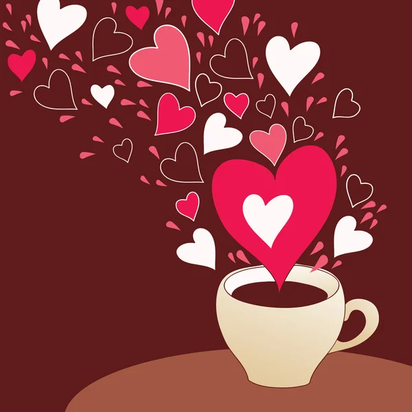 Taza de café con corazones — Vector de stock