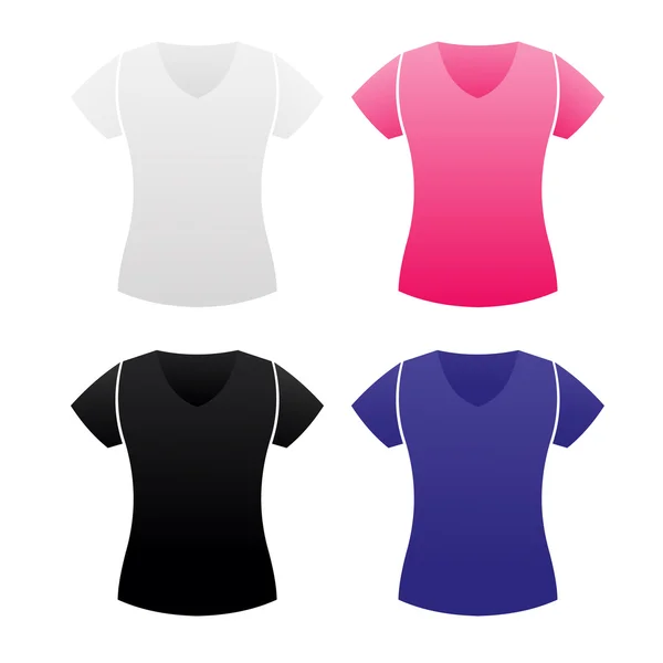 Γυναίκα t-shirt πρότυπα στο βασικά χρώματα — Διανυσματικό Αρχείο