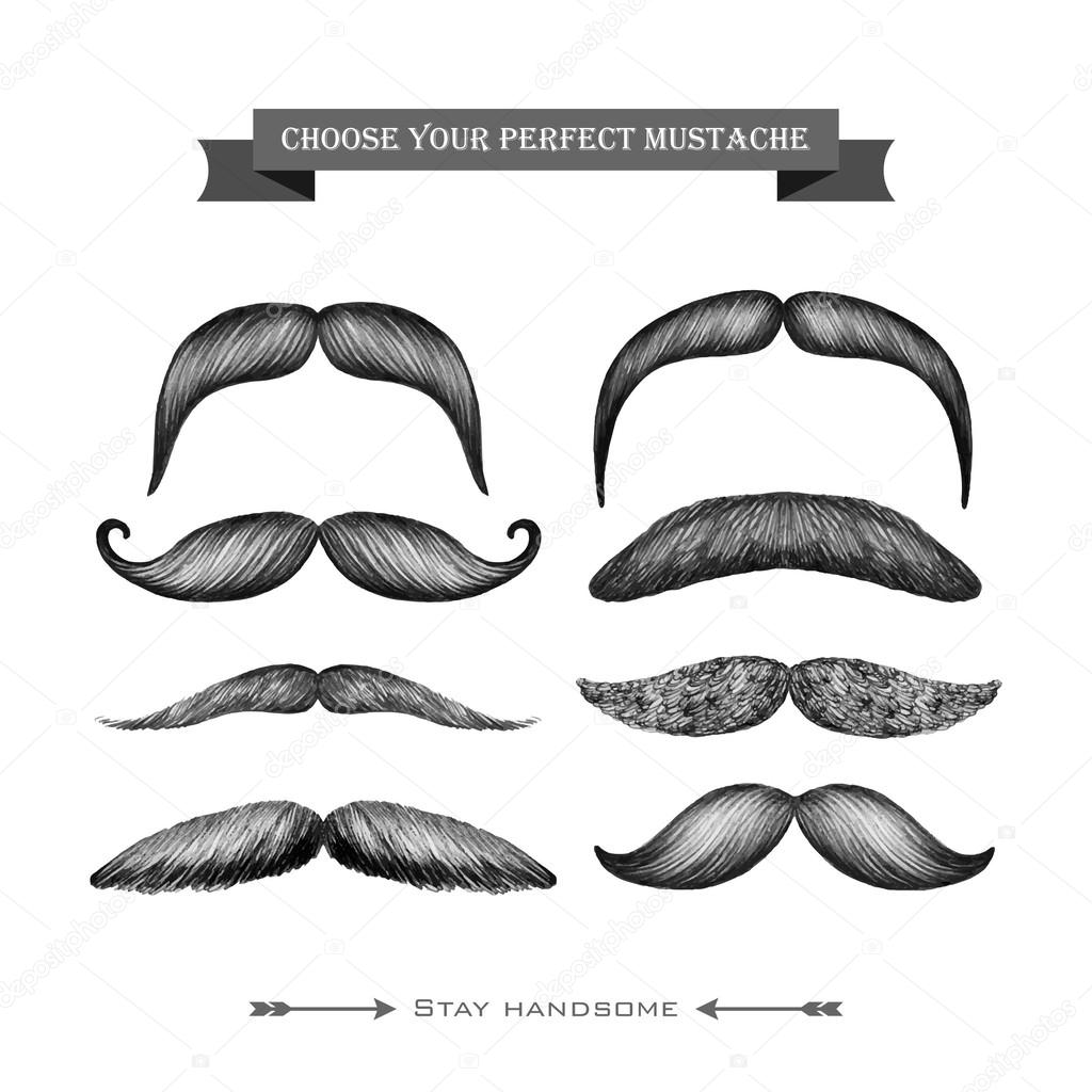 Mustache hand drawn collection