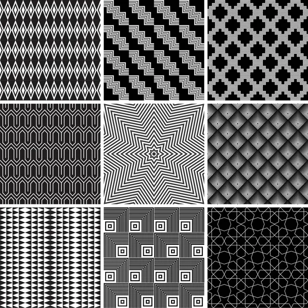 Conjunto de patrones geométricos monocromáticos sin costura — Vector de stock