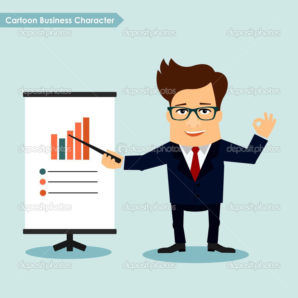 Cartoon business character presentation concept