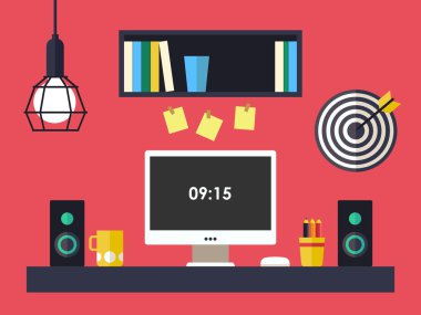 Ev ofisinin düz iç vektör çizimi