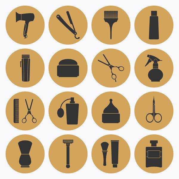 Barber Shop tools icons set