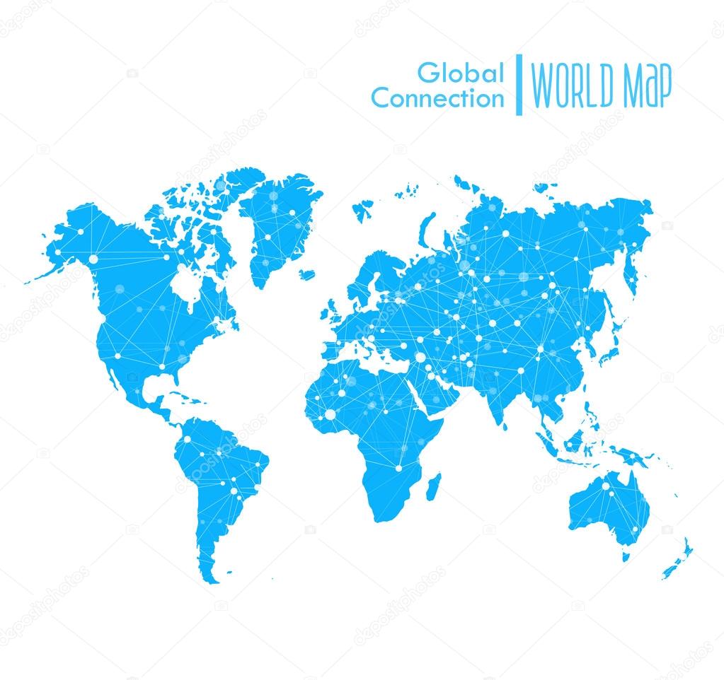 Infographic blue World Map symbol with global network connections