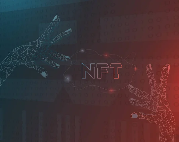 Nft Niet Fungibel Token Concept Met Twee Abstracte Handen Vectorillustratie Rechtenvrije Stockillustraties