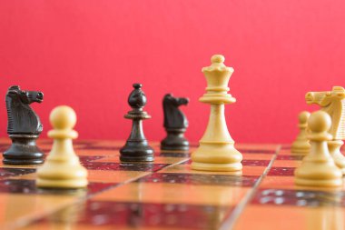 Satranç tahtasında fotoğraflanmış.