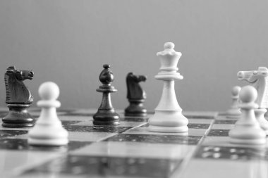 Satranç tahtasında fotoğraflanmış.