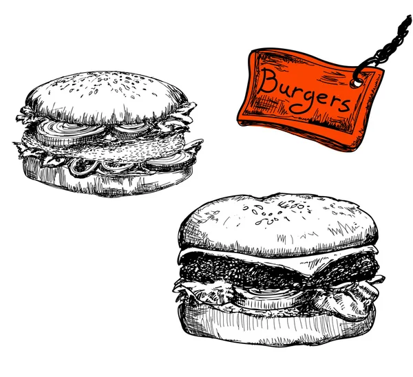 Burger - von Hand gezaubert - Illustration — Stockvektor