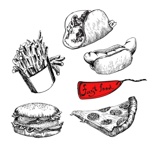 Fast Food. Reihe von Vektorillustrationen — Stockvektor
