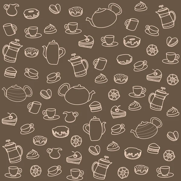 Té y dulces. Patrón sin costura vectorial — Vector de stock