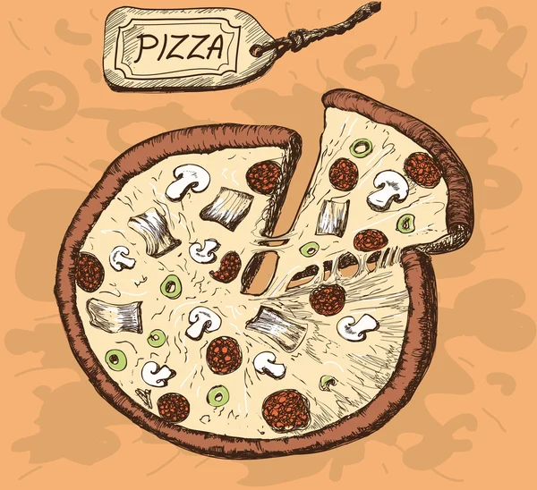 Pizza. Handgetekende illustratie — Stockvector